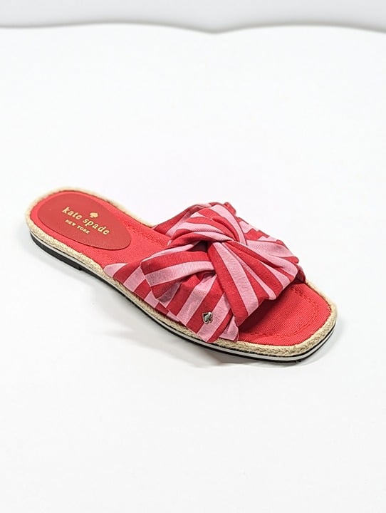 Kate Spade Women's Caliana Pink Red Striped Bow Flat Sandals Size 5.5 MSRP $138