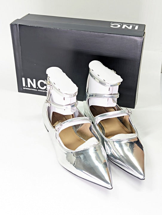 I.N.C. International Concepts Valan Silver Triple Straps Flats Size 9.5 MSRP $80
