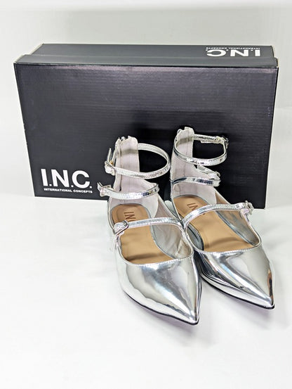 I.N.C. International Concepts Valan Silver Triple Straps Flats Size 5.5 MSRP $80