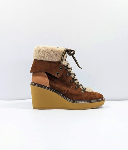 See By Chloé Women's Eileen Suede Shearling Hiking Boot Size 40 EU (MSRP $460)