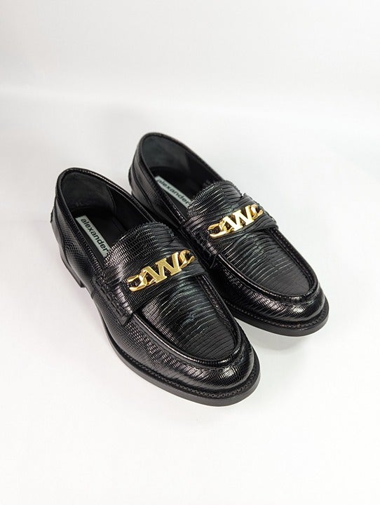 Alexander Wang Women's Carter Black Embossed Loafers Size 38.5 (MSRP $595)