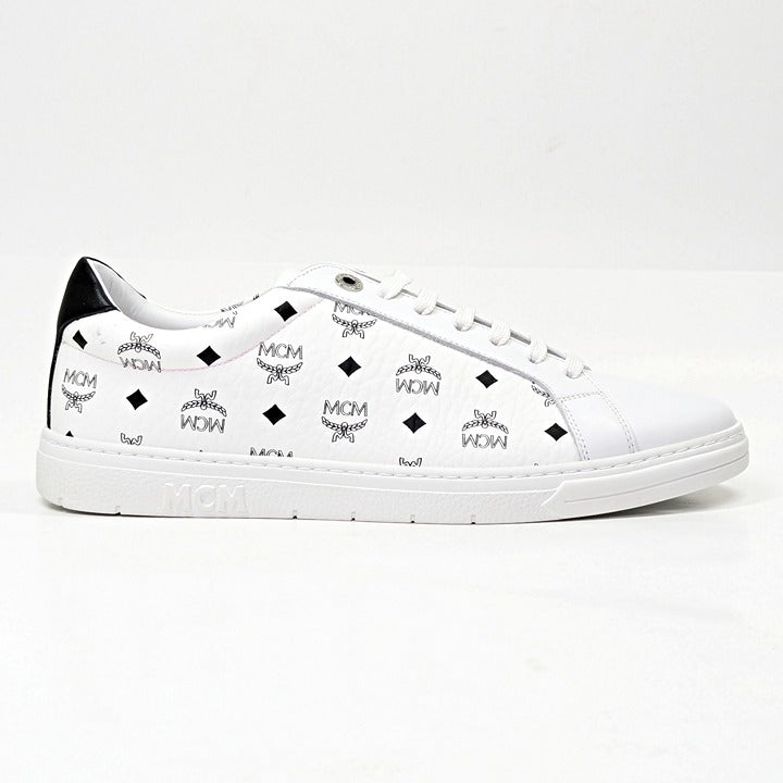 MCM Men's Terrain Derby Visetos Logo White Leather Sneaker Size 41 (MSRP $450)
