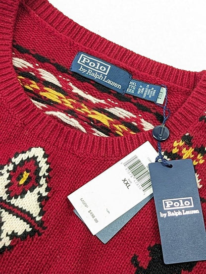 Polo Ralph Lauren Mens Red Western-Inspired Fair Isle Sweater Size XXL MSRP $498