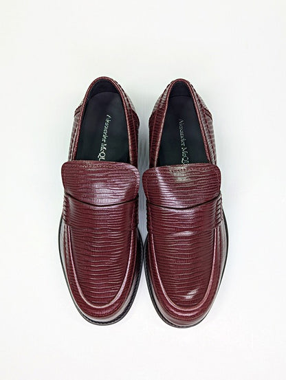 Alexander McQueen Men’s Jupiter Leather Moccasins Burgundy Size 45 (MSRP $990)