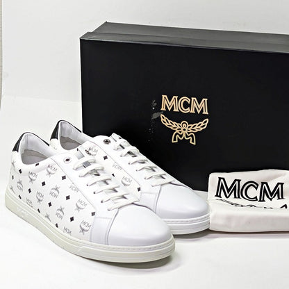 MCM Men's Terrain Derby Visetos Logo White Leather Sneaker Size 46 (MSRP $450)