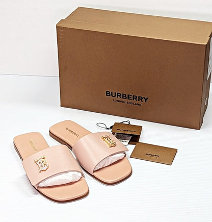 Burberry Women's Sloane TB Leather Flat Sandal Dusky Pink Size 36 IT (MSRP $750)