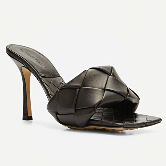 Bottega Veneta Lido Women's Woven Heel Sandals Nero Size 35 IT (MSRP $1,500)