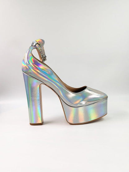 Schutz Renee Women's Ankle Strap Platform Pump Hologram Size 9 B (MSRP $158)