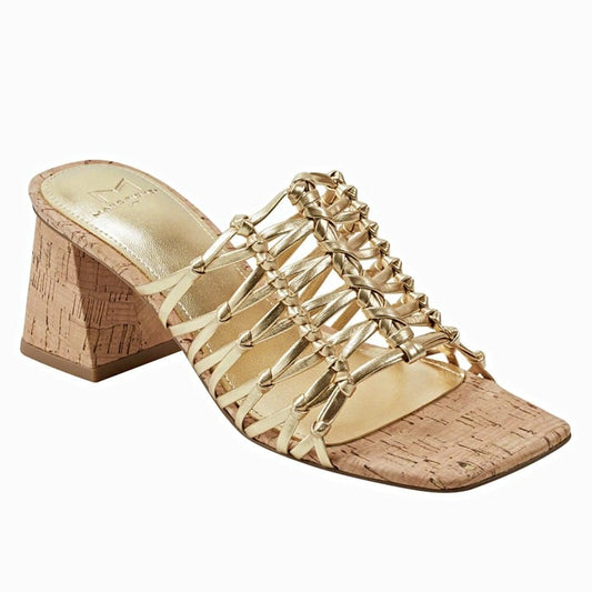Marc Fisher Women's Colica Leather Knotted Heel Sandals Gold Size 7.5 MSRP $120