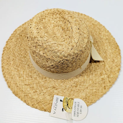 Bindya Women's Adjustable Raffia Straw Wide Braid Bow Fedora Hat (MSRP $49.99)