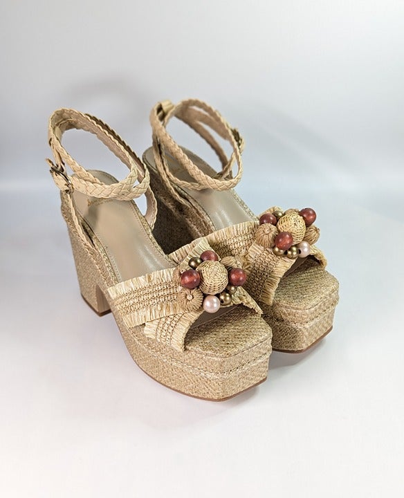 Sam Edelman Women's Tate Woven Raffia Ankle-Strap Platform Size 9.5 (MSRP $170)