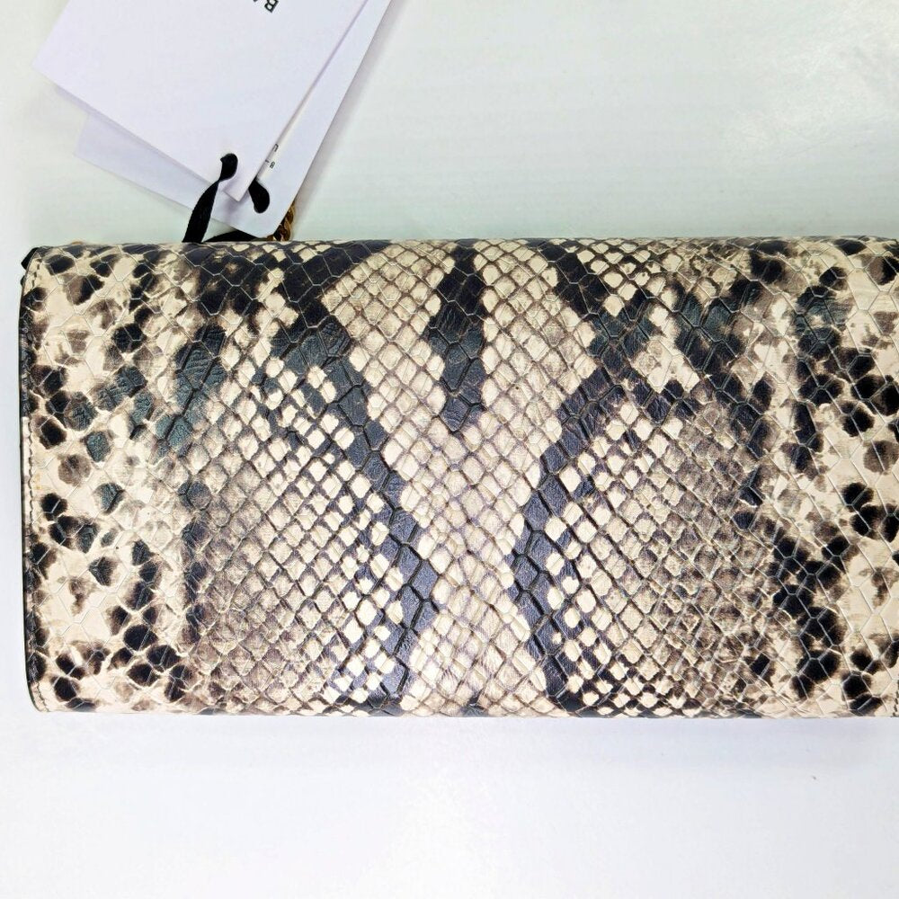 Balmain B-Buzz Snakeskin-Embossed Leather Gold Chain Clutch Wallet (MSRP $1,095)