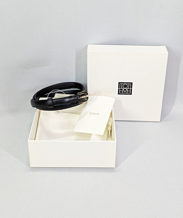 TOTEME Women's Skinny Black Leather Belt Gold Tone Buckle Size 80 (MSRP $350)