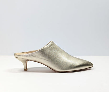 Pour La Victoire Women's Korrine Leather Heel Mules Champagne Size 8 (MSRP $245)