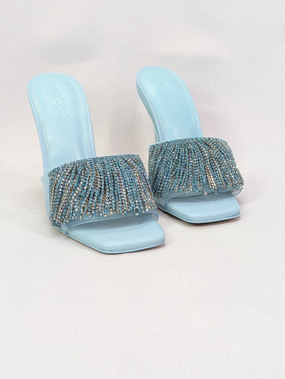Cult Gaia Lana Pale Sky Sandals with Rhinestone Fringe Size 36 (MSRP $568)