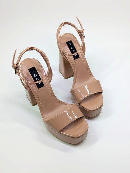 Aqua Cher Women's Tan Patent Dressy Platform Sandals Size 6 (MSRP $138)