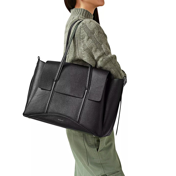 Radley London Chancery Large Black Leather Flapover Shoulder Bag (MSRP $348)