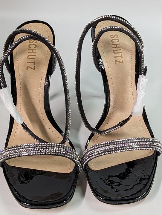 Schutz Women's Altina Glam Crystal Embellished Heel Sandals Size 10 (MSRP $128)