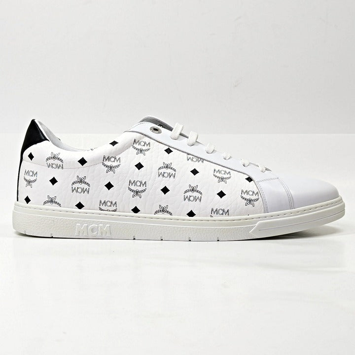 MCM Men's Terrain Derby Visetos Logo White Leather Sneaker Size 46 (MSRP $450)