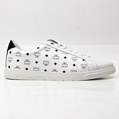 MCM Men's Terrain Derby Visetos Logo White Leather Sneaker Size 46 (MSRP $450)