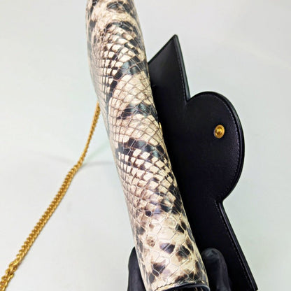 Balmain B-Buzz Snakeskin-Embossed Leather Gold Chain Clutch Wallet (MSRP $1,095)