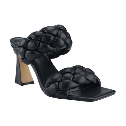 Marc Fisher Hammy Braided Leather Heeled Sandals Black Size 6 M (MSRP $165)