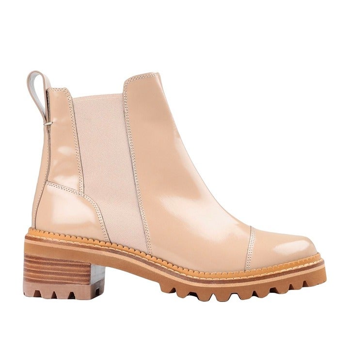 See By Chloé Women's Mallory Leather Chelsea Boots Beige Size 37 EU (MSRP $475)