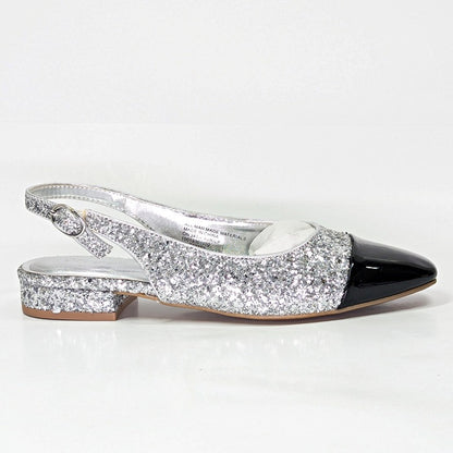 On 34th Women's Avril Capped-Toe Silver Glitter Slingback Flats Size 7 MSRP $70