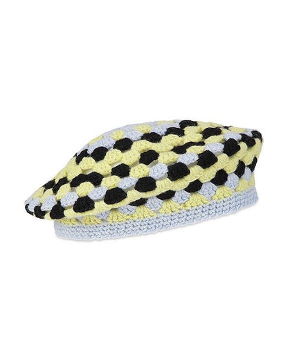 Ganni Women's Lambswool Crochet Beret Tricolor (MSRP $195)