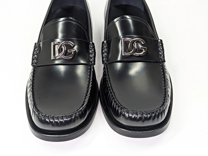 Dolce & Gabbana Men's DG-Plaque Polished Calfskin Leather Loafers Size 8.5