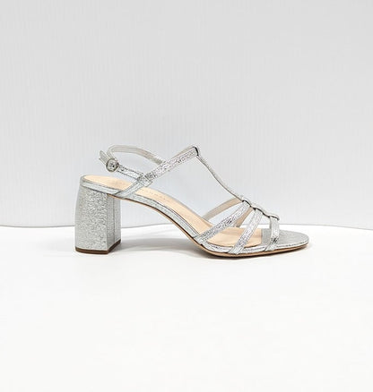 Loeffler Randall Women's Elena Heel Sandal Silver Leather Size 6.5 (MSRP $350)