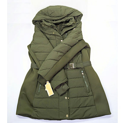 Michael Kors Women's Plus Size Belted Olive Hooded Puffer Coat Size 1X MSRP $350