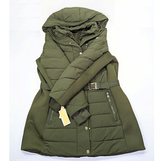 Michael Kors Women's Plus Size Belted Olive Hooded Puffer Coat Size 1X MSRP $350