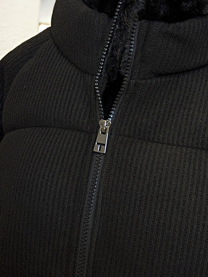Tahari Women's Black Knit Faux-Fur-Collar Puffer Coat Size M (MSRP $280)