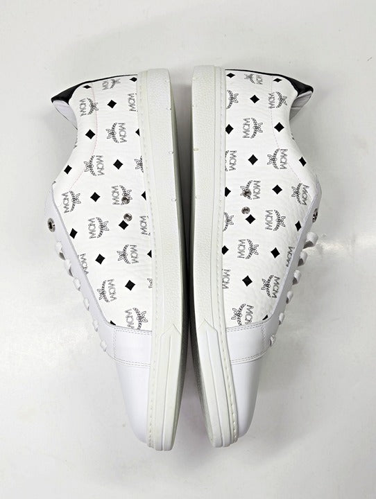 MCM Men's Terrain Derby Visetos Logo White Leather Sneaker Size 46 (MSRP $450)