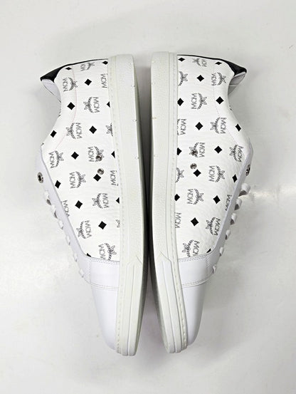MCM Men's Terrain Derby Visetos Logo White Leather Sneaker Size 46 (MSRP $450)
