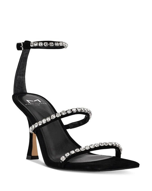 Marc Fisher Dezzi Rhinestone Ankle Strap Sandal Black Size 6.5 M (MSRP $150)