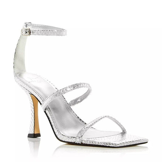 Marc Fisher Women's Dalida Embossed Silver Strappy Sandals Size 9 (MSRP $99)