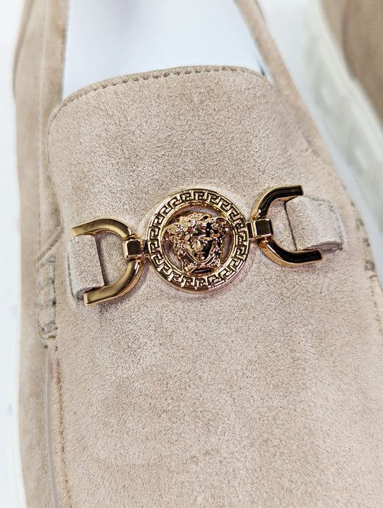 Versace Men's Medusa '95 Greca Light Sand Suede Loafers Size 43 (MSRP $750)