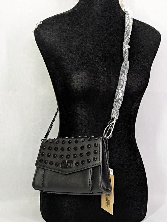 Steve Madden Baidan Battery Stud Flap Crossbody in Black (MSRP $93)