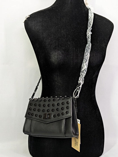 Steve Madden Baidan Battery Stud Flap Crossbody in Black (MSRP $93)