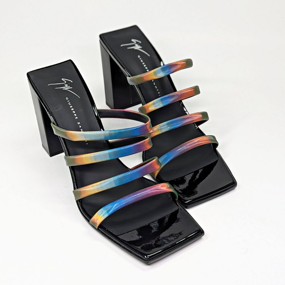 Giuseppe Zanotti Shangay 85MM Strappy Patent Slide Sandals Size 38.5 (MSRP $795)