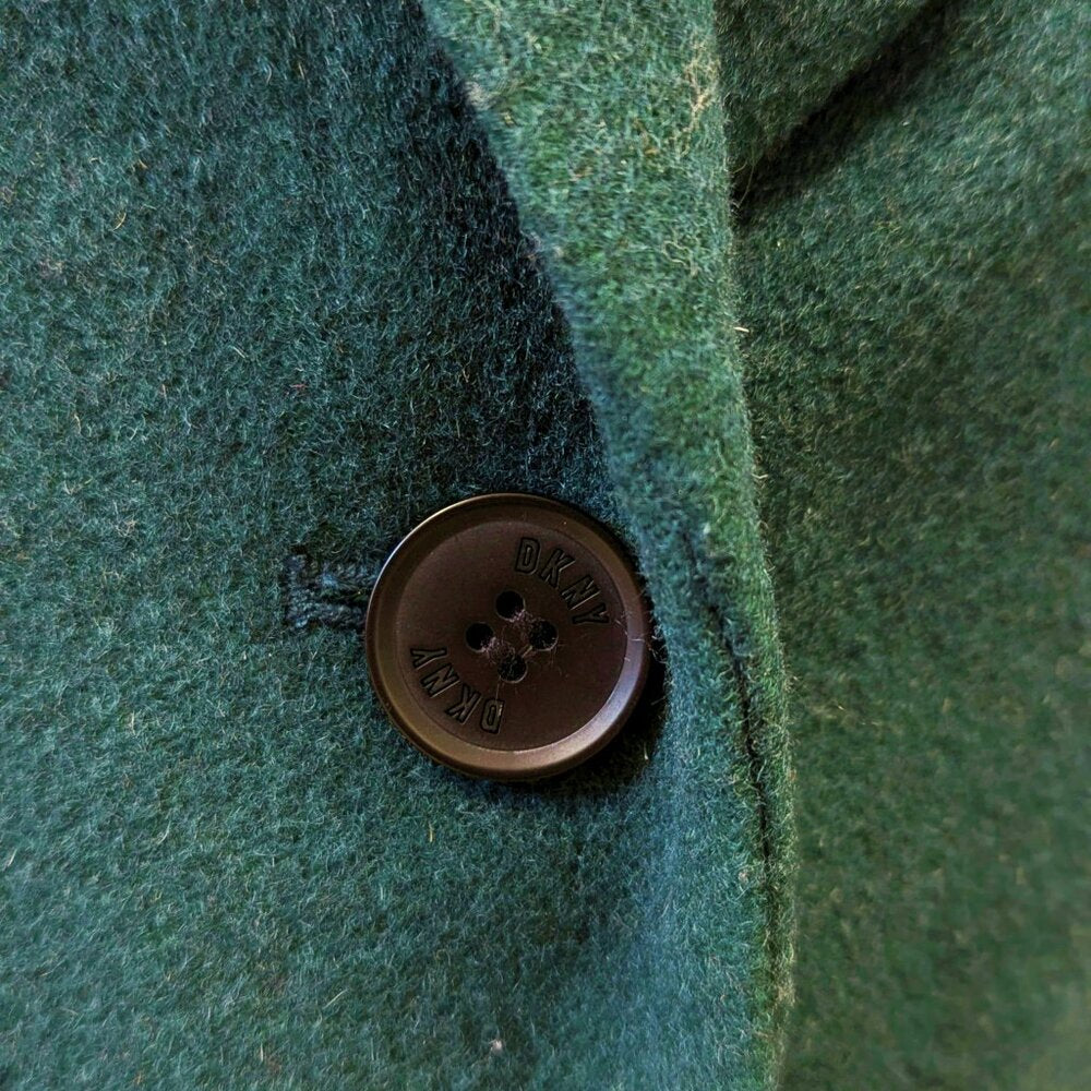 DKNY Women's Button-Front Zip-Pocket Walker Coat Green Size XXS (MSRP $360)