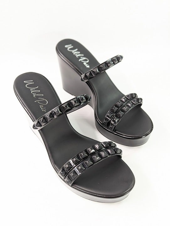 Wild Pair Cortezz Women's Black Jelly Stud Wedge Sandals Size 10 (MSRP $60)