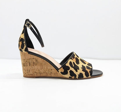 Kate Spade Women's Lonnie Leopard Calf Hair Wedge Sandals Size 5.5 M (MSRP $198)