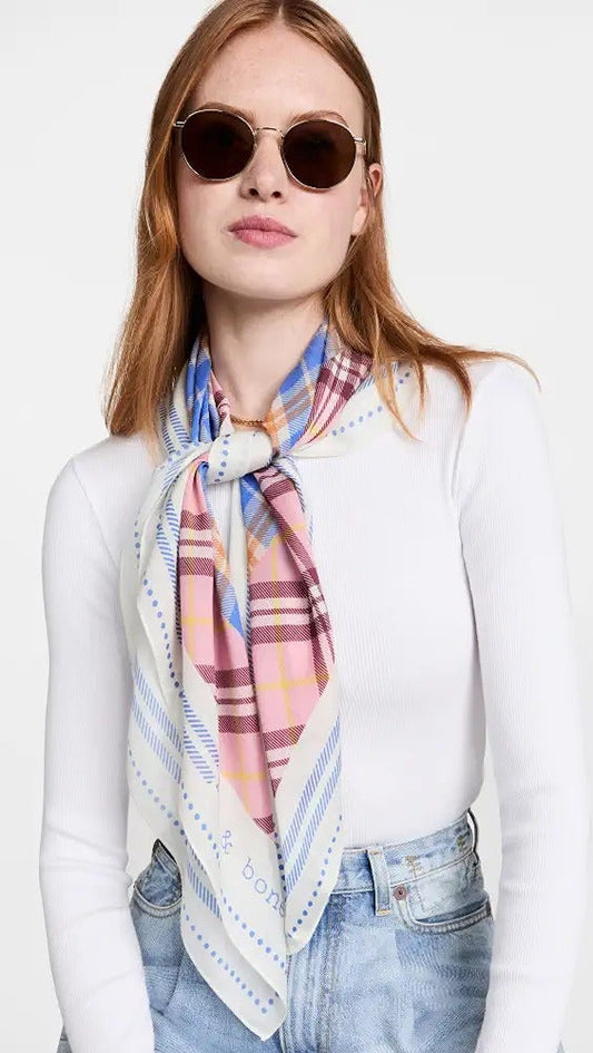 Rag &Bone Women's Pink Plaid 90 Scarf 90x90cm (MSRP $150)