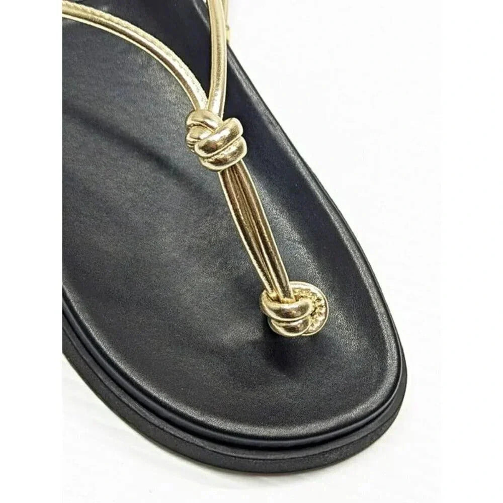 Aqua Muse Women's Strappy Gold Faux Leather Strappy Sandals Size 8 (MSRP $118)