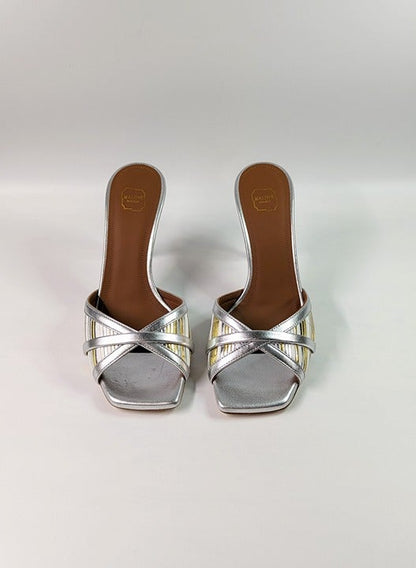 Malone Souliers Women's Perla 85 Metallic Mules Sandals Size 36.5 EU (MSRP $695)