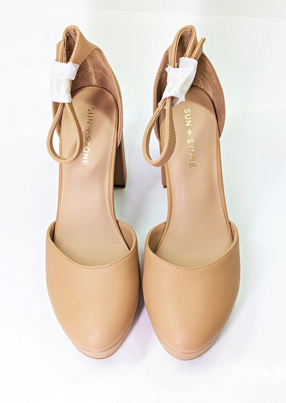 Sun + Stone Women's Birdey Nude Ankle Strap Platform Pumps Size 9.5 (MSRP $80)