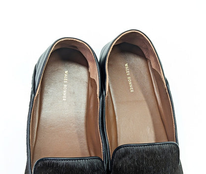 Wales Bonner Men's Black Calf Hair Slip On Moccasin Loafers Size 43 (MSRP $775)